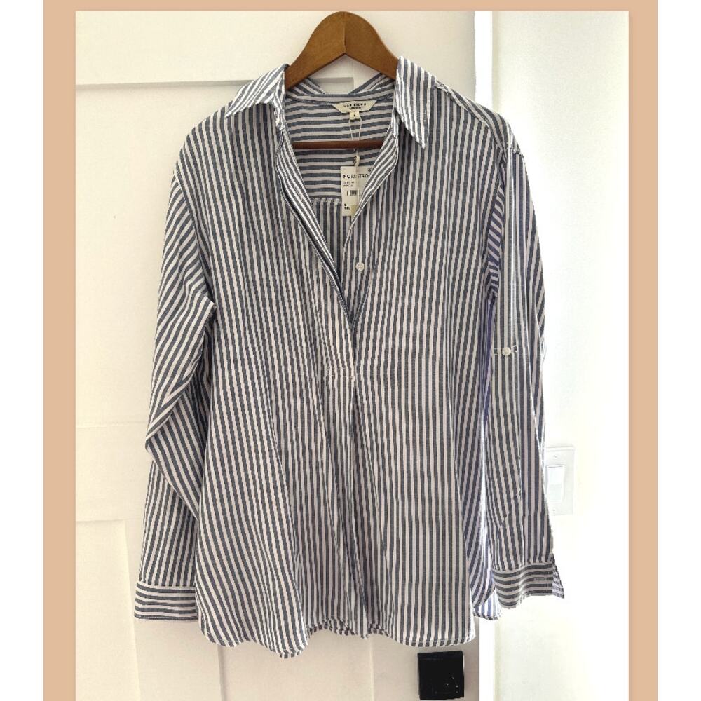 NWT Max Studio Striped Button Down Shirt - Size: Large